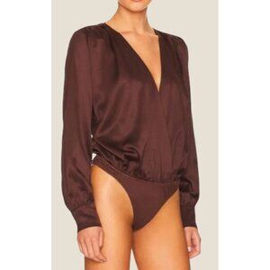 Steve Madden Tamaira Rich Brown Satin Bodysuit Puffed Sleeves Size 2X NWT